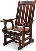 VINGLI Outdoor Glider Chair Wood Patio Glider with Cup Holder, Porch Glider with Smooth Rocking Mechanism, Heavy Duty 600 LBS, Rustic