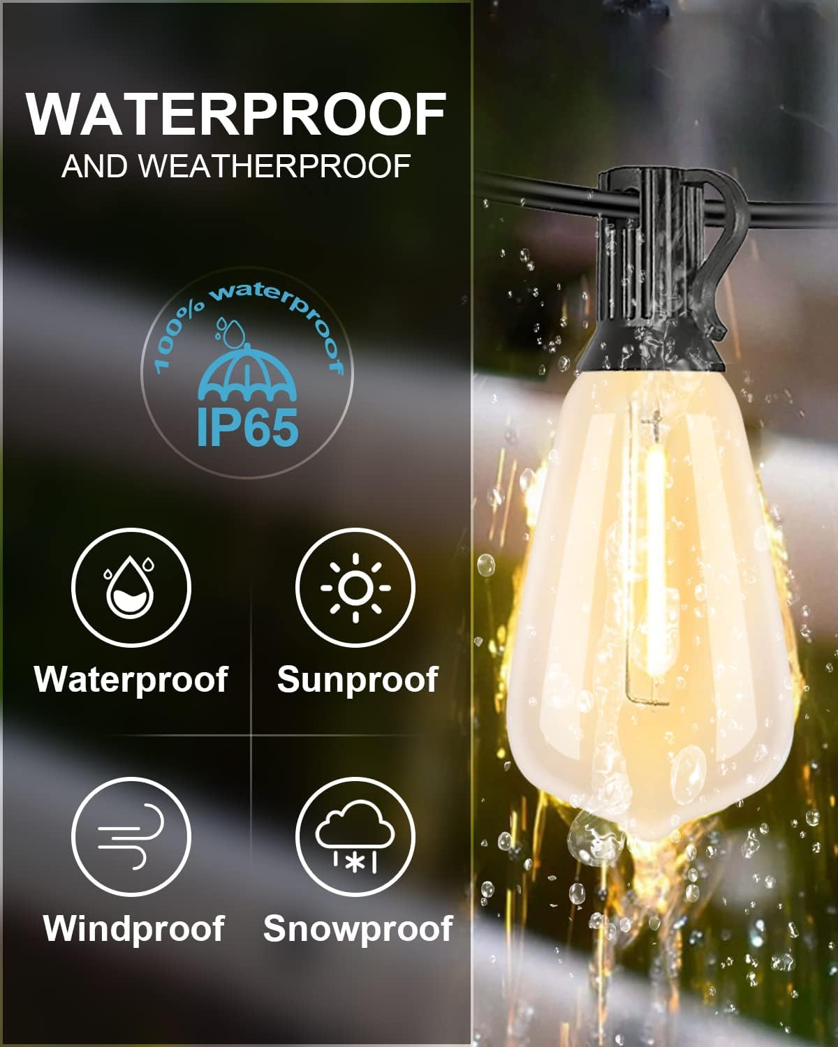Lightdot LED Outdoor String Lights 400FT Patio Lights with 128 Shatterproof ST38 Vintage Edison Bulbs, Outside Hanging Light Waterproof for Porch, Deck, Garden, Backyard, Balcony, Dimmable- ETL Listed