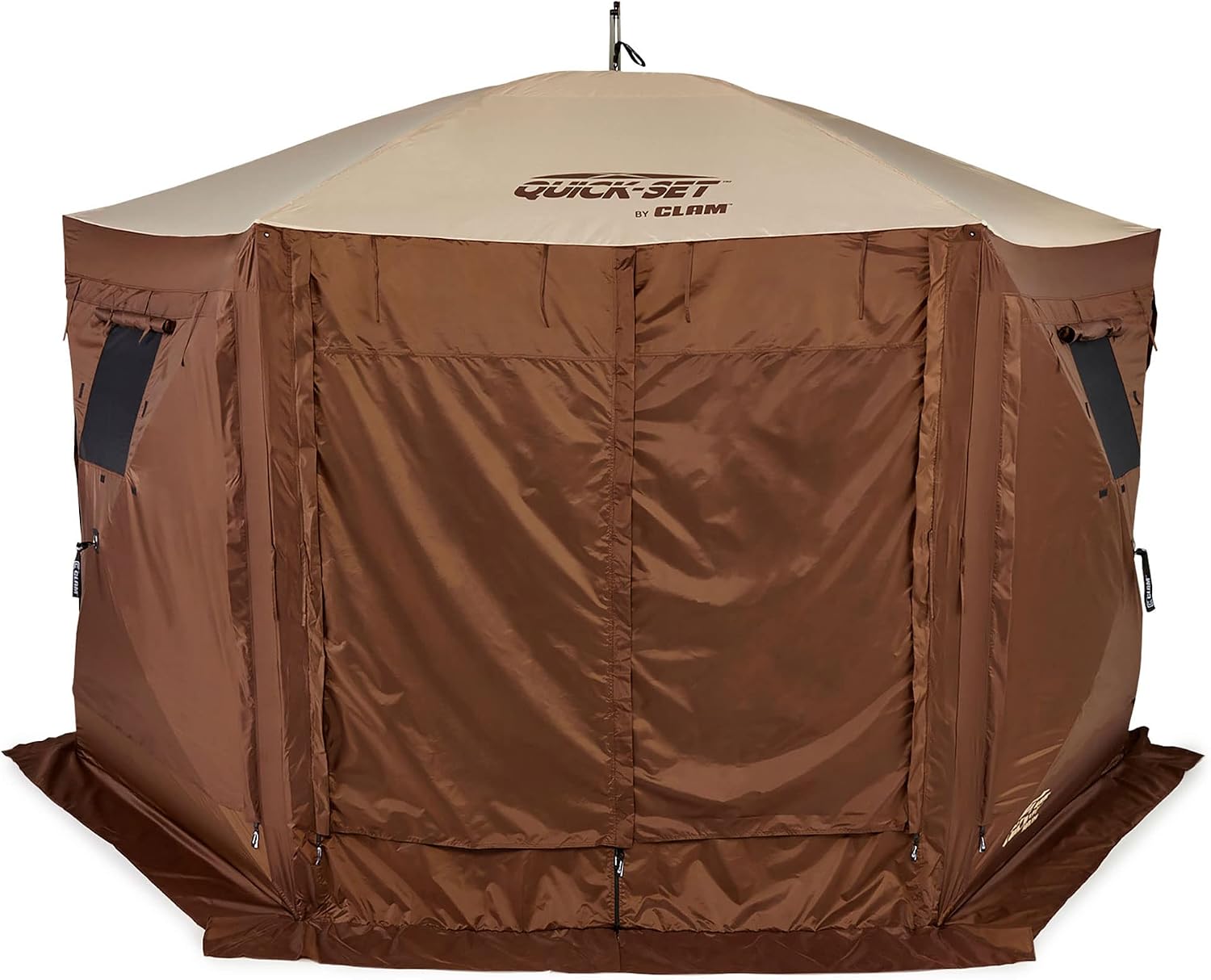 CLAM Quick Set Pavilion 12.5 x 12.5 Foot Portable Pop Up Outdoor Camping Gazebo Screen Tent Canopy Shelter and Carry Bag with Tarp Cover, Brown