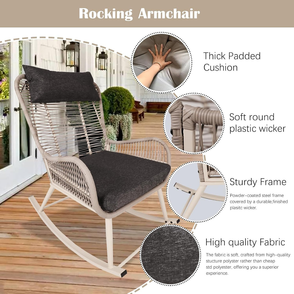Rocking Chair, Indoor & Outdoor, Rocker Recliner Chair for Front Porch, Garden, Patio, Backyard (61611415)