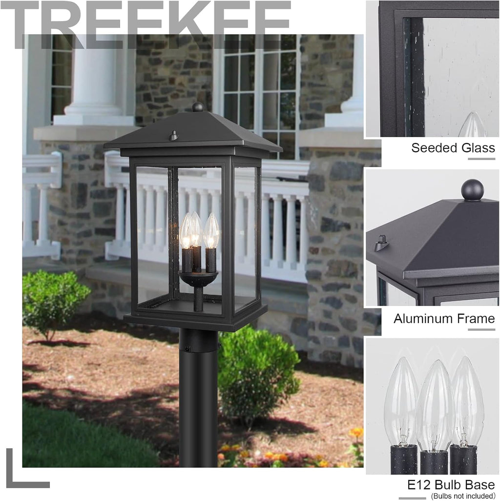 Treekee Outdoor Post Light, 21'' Lamp Post Light Fixture, 3-Light Modern Waterproof Outside Post Lantern Column Lights, Exterior Pole Lighting Pillar Lantern for Yard Garden
