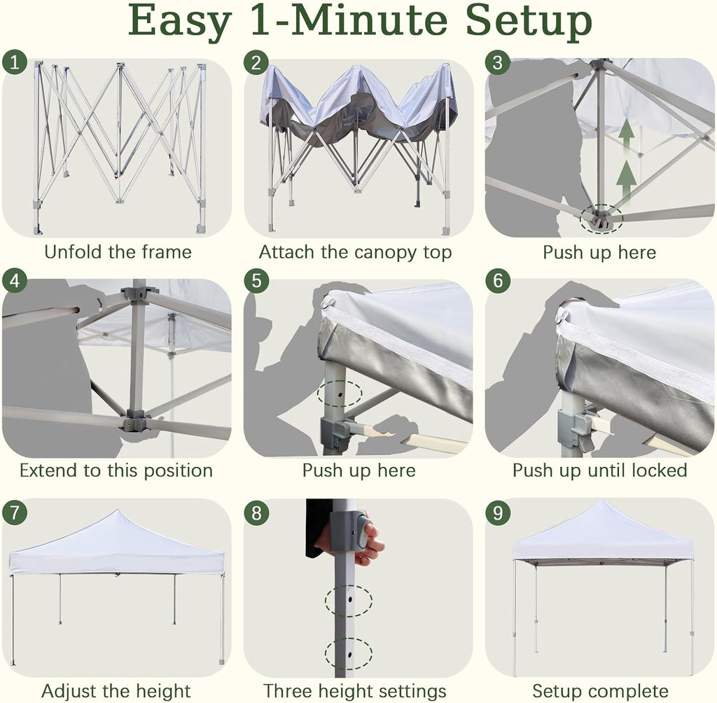 Easy 10x10 Pop Up Canopy Tent with 4 Sidewalls, Heavy Duty Commercial Use, Peak Tensioner Frame, Industry-Leading 3000mm Waterproof, 500D Silver Coated, Wheeled Bag, Sandbags, Stakes & Ropes, White