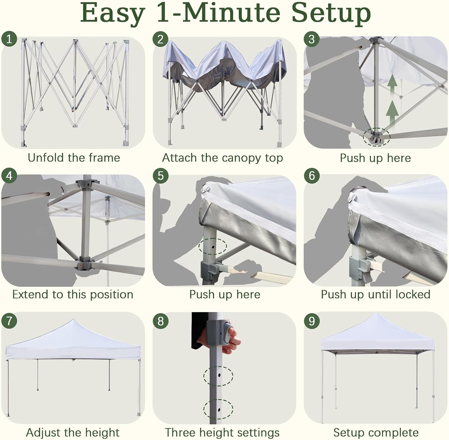 Easy 10x10 Pop Up Canopy Tent with 4 Sidewalls, Heavy Duty Commercial Use, Peak Tensioner Frame, Industry-Leading 3000mm Waterproof, 500D Silver Coated, Wheeled Bag, Sandbags, Stakes & Ropes, White