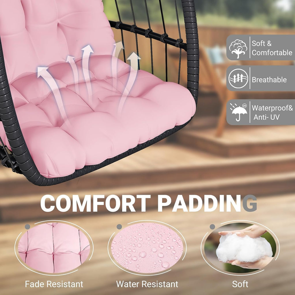 LEVELEVE Egg Chair with Stand,Patio Rattan Wicker Hanging Swing Egg Chair Hammock Chair for Bedroom Porch Garden,Thickened Aluminum Alloy Steel Frame and UV Resistant Cushion,350LBS Capacity