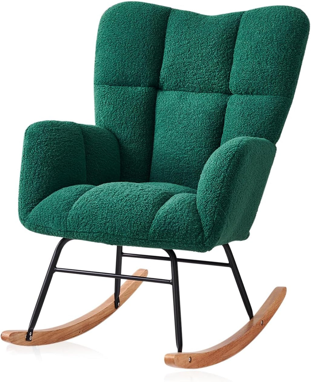 Rocking Chair Nursery, High Backrest Teddy Glider Rocker Upholstered Rocker Recliner Modern Rocking Accent Chairs for Bedroom, Living Room, Offices (Green)