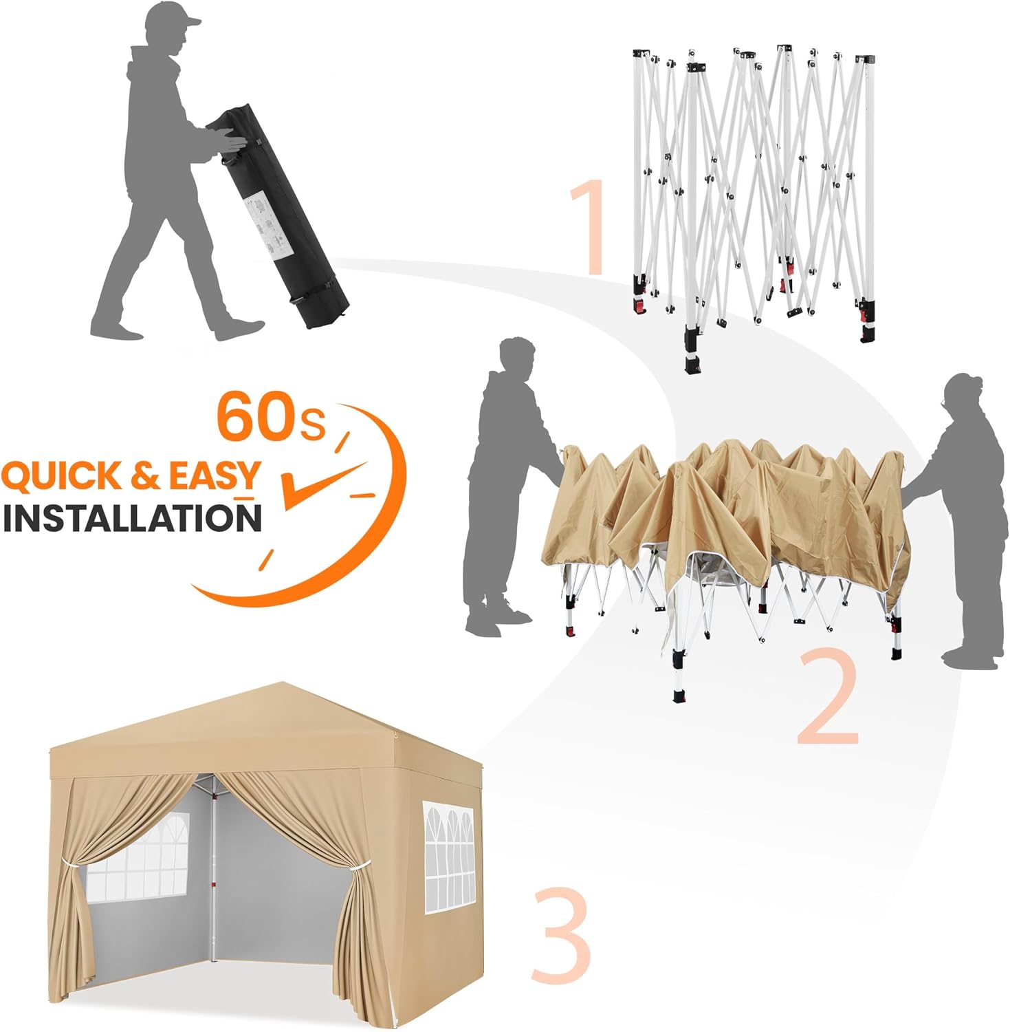 Yaheetech 10x10 Pop Up Canopy with 4 Removable Sidewalls, Portable Enclosed Instant Tent, Waterproof Outdoor Tent, Beach Sun Shelter with 4 Sandbags, 12 Stakes & 4 Ropes, Khaki