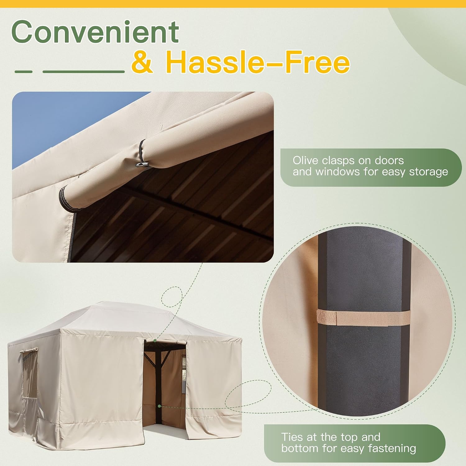 YOLENY Winter Cover for 12×14 Hardtop Gazebo, All-Season Gazebo Accessory, Transform for Winter with Mesh Screens and Doors