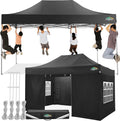 COBIZI 10x15 Pop up Canopy Tent 10x15 Canopy with 4 Sidewalls Waterproof Heavy Duty Commercial for Parties Outdoor Garden Gazebo Tent, Carry Bag(10x15ft, Black)