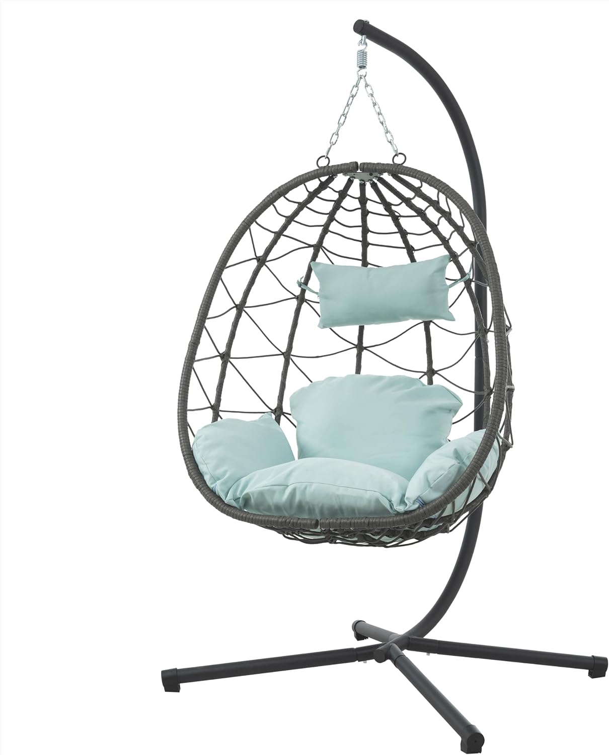 Wicker Hanging Chair with Stand,Indoor/Outdoor Swing Egg Chair with Cushion,Hammock Chair for Bedroom Living Room Patio Balcony Porch Garden,350Lbs Capacity Blue 1 Seat
