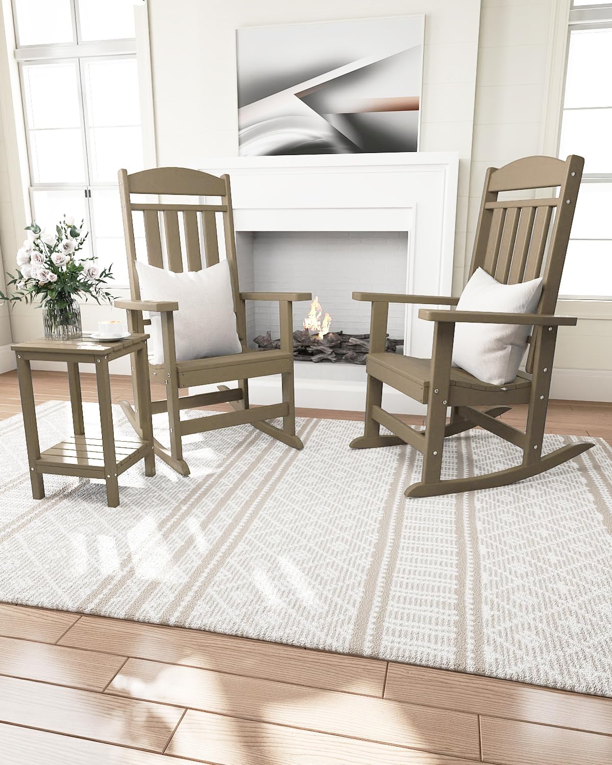NAVINE Outdoor Rocking Chairs Set of 2, Oversized High Back Patio Rocking Chairs, All Weather Porch Rocking Chairs for Outside. Brown