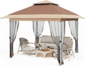 Pop Up Gazebo, 10x10 Outdoor Canopy Tent with Mosquito Netting, Pop Up Canopy Tent with Curtains/Adjustable Height/Wheeled Carrying Bag for Patio Garden Backyard Lawn