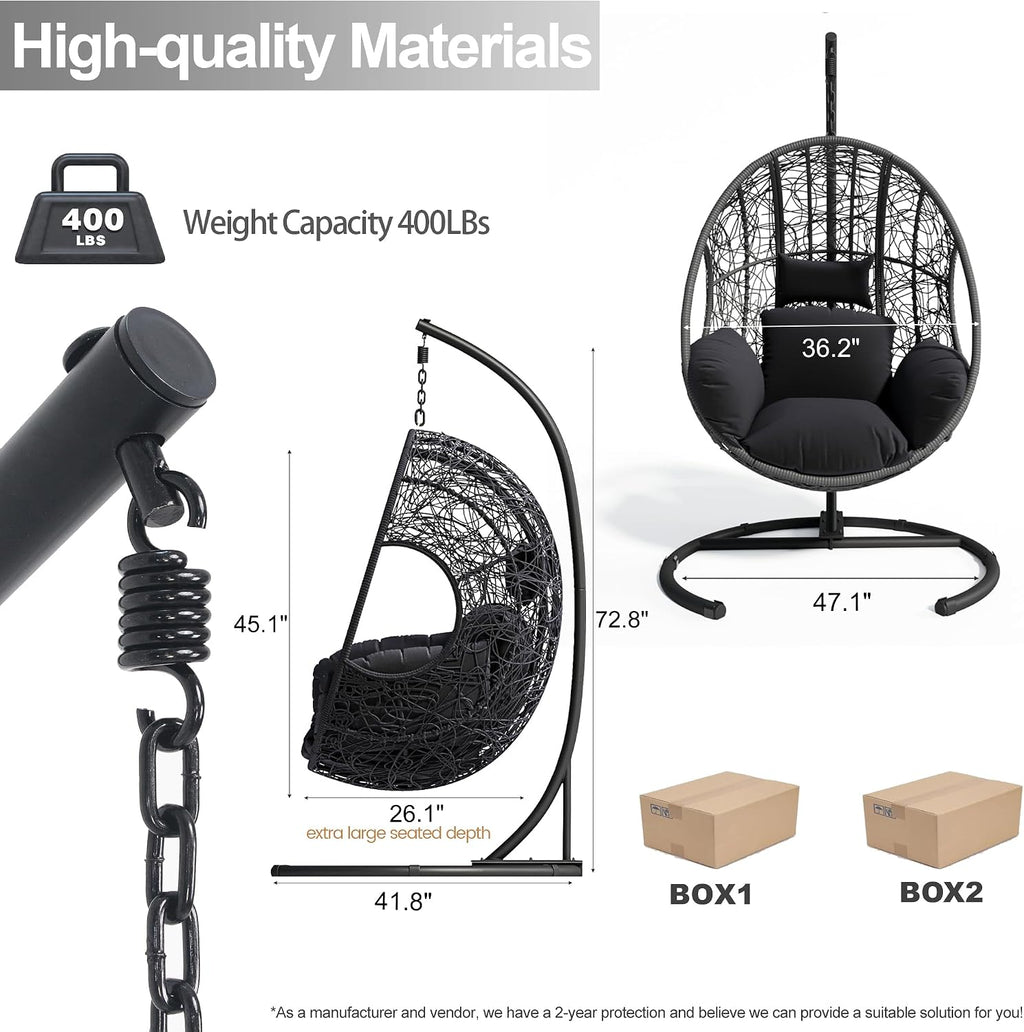 Hanging Egg Chair with Stand - Egg Swing Chair Outdoor Indoor Patio Wicker Chair Swing Hammock Egg Chairs 400lbs Capacity for Outside Patio, Bedroom, Garden and Balcony (Grey-Nest, 1PC)