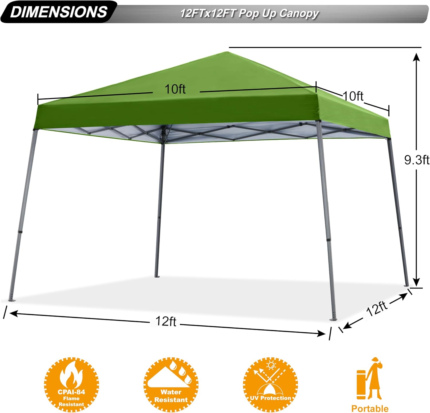 ABCCANOPY Stable Pop up Outdoor Canopy Tent 12 x 12 ft Base / 10 x 10 ft Top, Grass Green