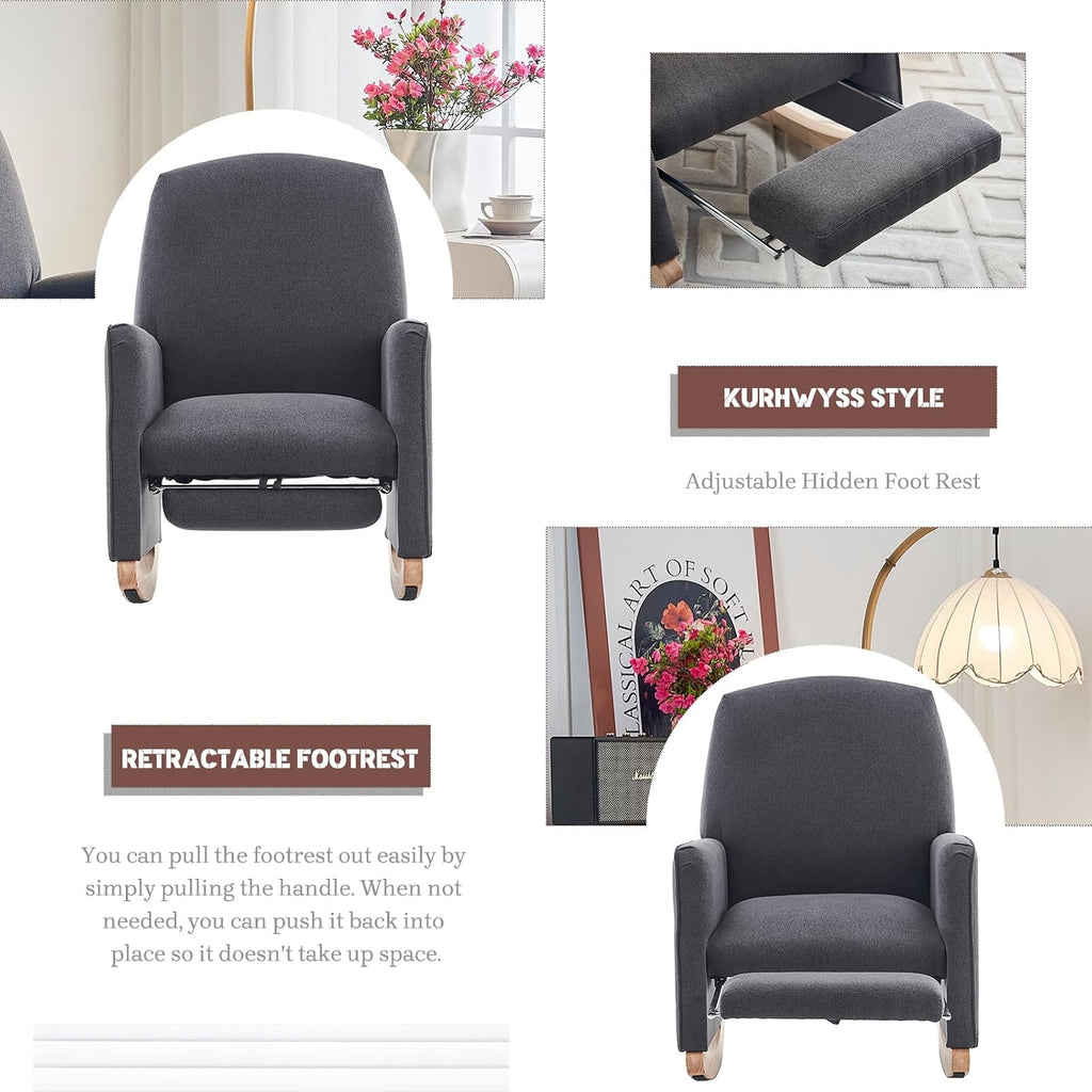 Modern Rocking Chair Nursery, Comfy Glider Nursery Chair with Foot Rest, Upholstered Rocker with Pocket, Accent Reading Armchair with Solid Wood Base for Living Room, Bedroom, Lounge Room (Dark Gray)