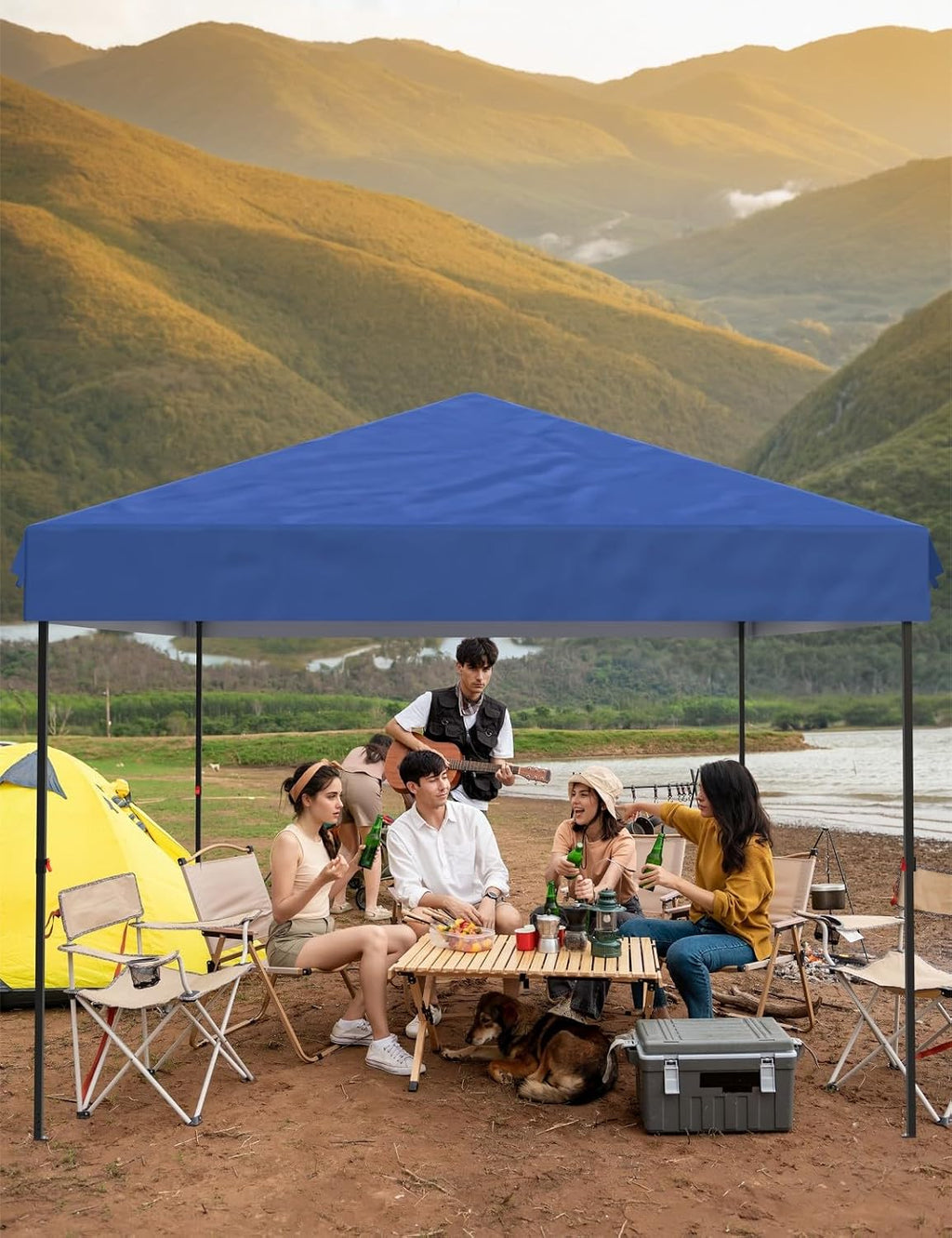 GarveeLife 10 ft x10 ft Pop Up Canopy Tent, Instant Canopies Portable Gazebo with 1 Removable Sidewall, 4 Stakes, 4 Ropes for Outdoor Events, Patio, Party, Camping, Blue