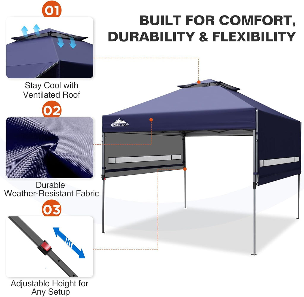 EAGLE PEAK 17x10 Pop up Gazebo Canopy Tent Outdoor Instant Canopy Shelter with Adjustable Dual Half Awnings (Blue)