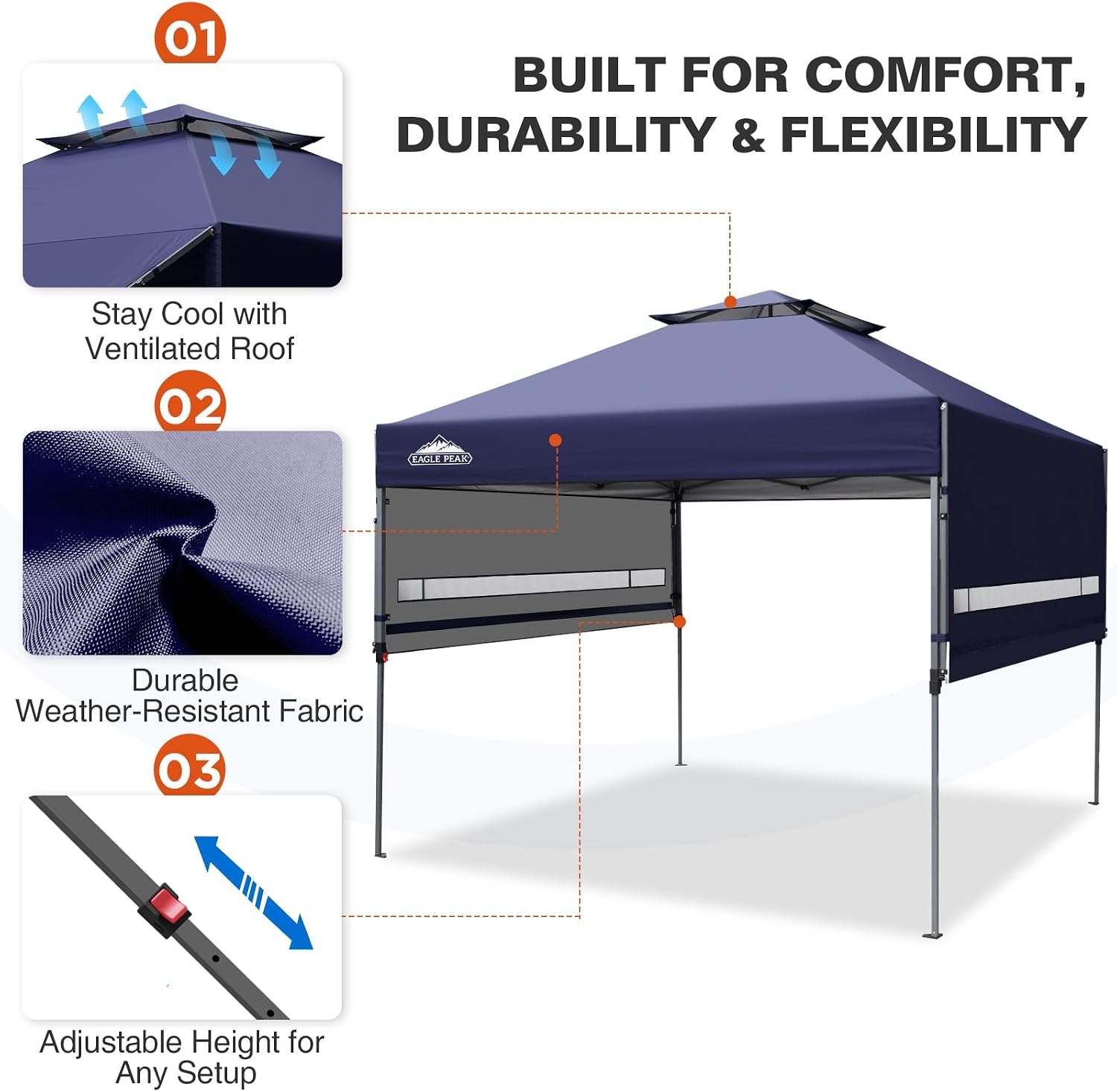 EAGLE PEAK 17x10 Pop up Gazebo Canopy Tent Outdoor Instant Canopy Shelter with Adjustable Dual Half Awnings (Blue)