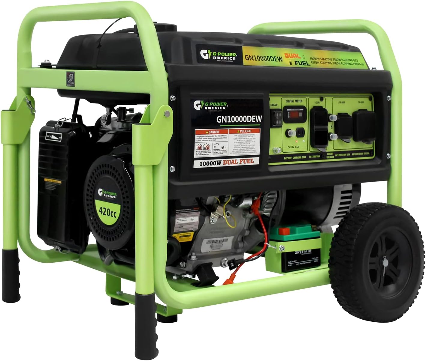 Green-Power America 10000 Watt Dual Fuel Portable Generator, Gas/Propane Powered, Electric Start, Home Backup & RV Ready