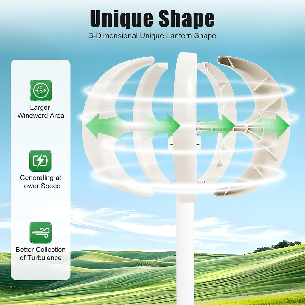 Lantern Wind Turbine Generator, 5-Blade Vertical Axis with Controller and Flange Plate 600W 12V Electromagnetic System, 13m/s Rated Speed Wind Generators for Home Use (12, Volts)