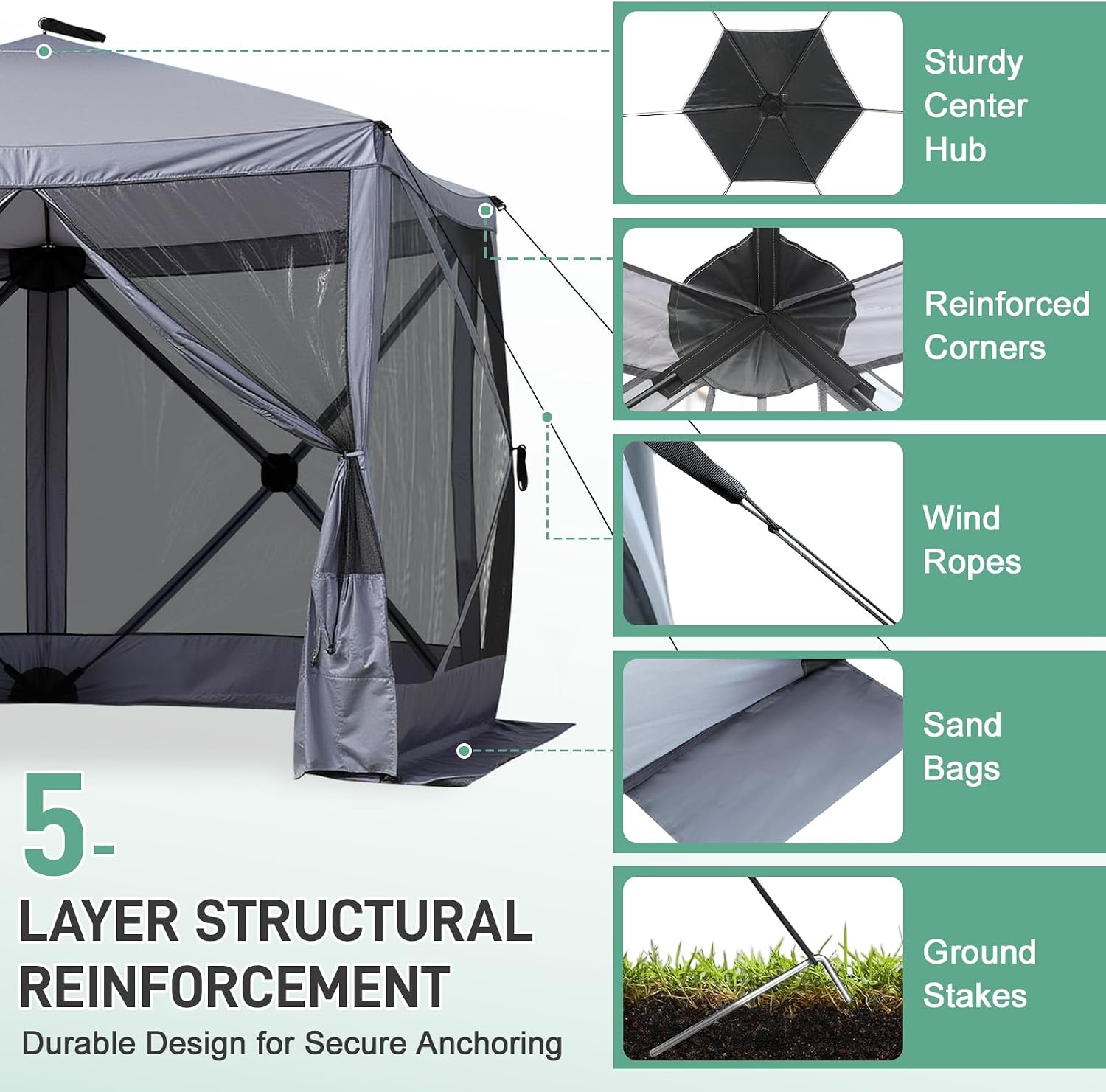 VINGLI 10x10 Pop Up Gazebo Tent, Portable Easy Up Screen Tent for Camping with Mosquito Netting, Camping Canopy Shelter with Carry Bag, Ground Stakes