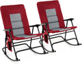 Goplus Oversized Folding Rocking Chair, Padded Patio Lounge Rocker w/Metal Frame, Armrests, Side Pocket, Lightweight Portable Rocking Chair for Backyard Camping Travel, Supports up to 500 lbs(2,Red)