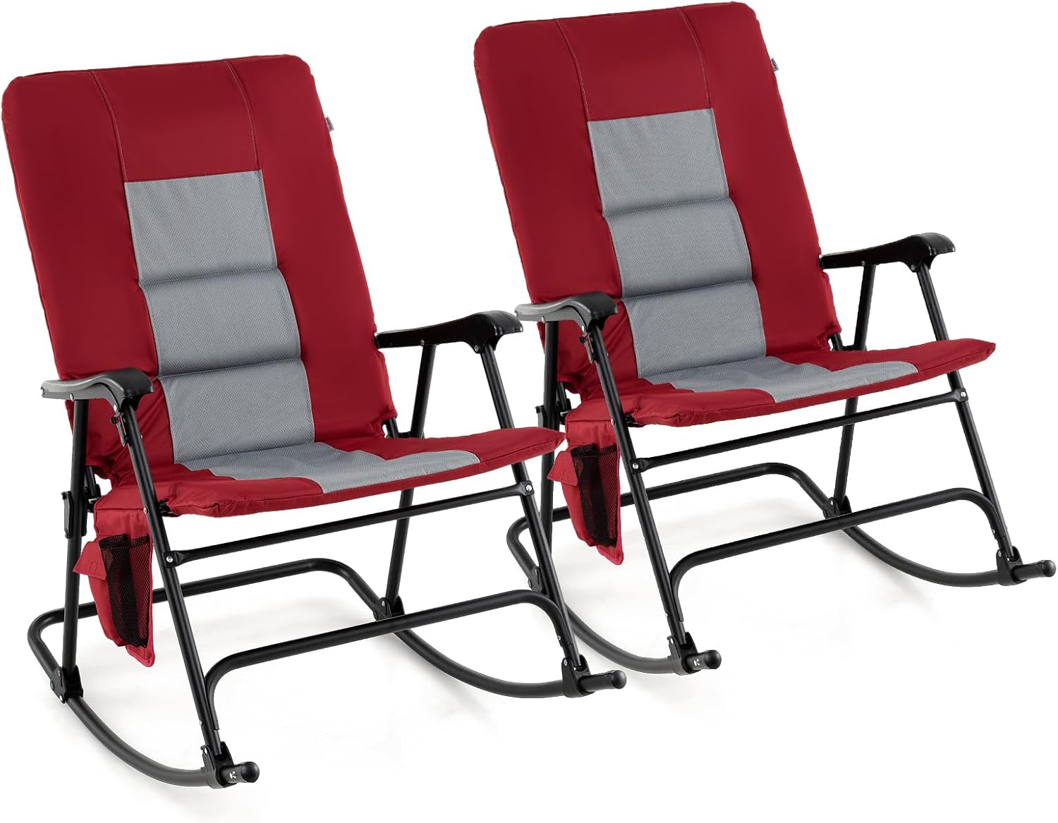 Goplus Oversized Folding Rocking Chair, Padded Patio Lounge Rocker w/Metal Frame, Armrests, Side Pocket, Lightweight Portable Rocking Chair for Backyard Camping Travel, Supports up to 500 lbs(2,Red)