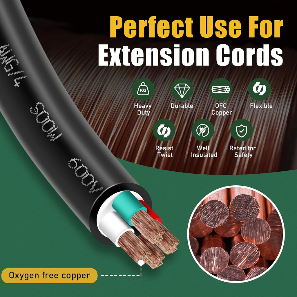 50ft 6/4 6 AWG Portable SOOW Bulk Cable (4 Conductor) - SOOW 600V 6 Gauge Electric Wire for Welder,Generator, Portable Lights, EV Car Chargers,Industrial,Outdoor Use- 50 Feet Electrical So Cord
