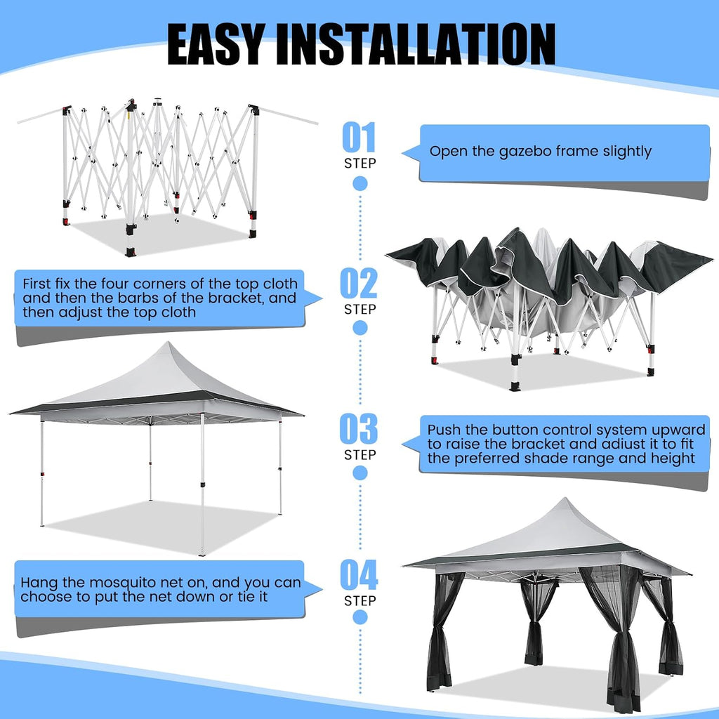 COBIZI 12x12 Pop up Gazebo on Clearance, Outdoor gazebo, with Mosquito Netting&Waterproof Roof, Canopy Tent,carpas para patio,Patio Gazebo, toldos para patio exterior,Portable gazebo for Backyard,Gray