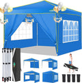 COBIZI 10x10 Pop Up Canopy with 4 Removable Sidewalls, Canopy Tent for Parties Waterproof Wedding Event Shelter, Instant Outdoor Gazebos with Church Window,Carry Bag,4 Stakes,Ropes & Sandbags, Blue