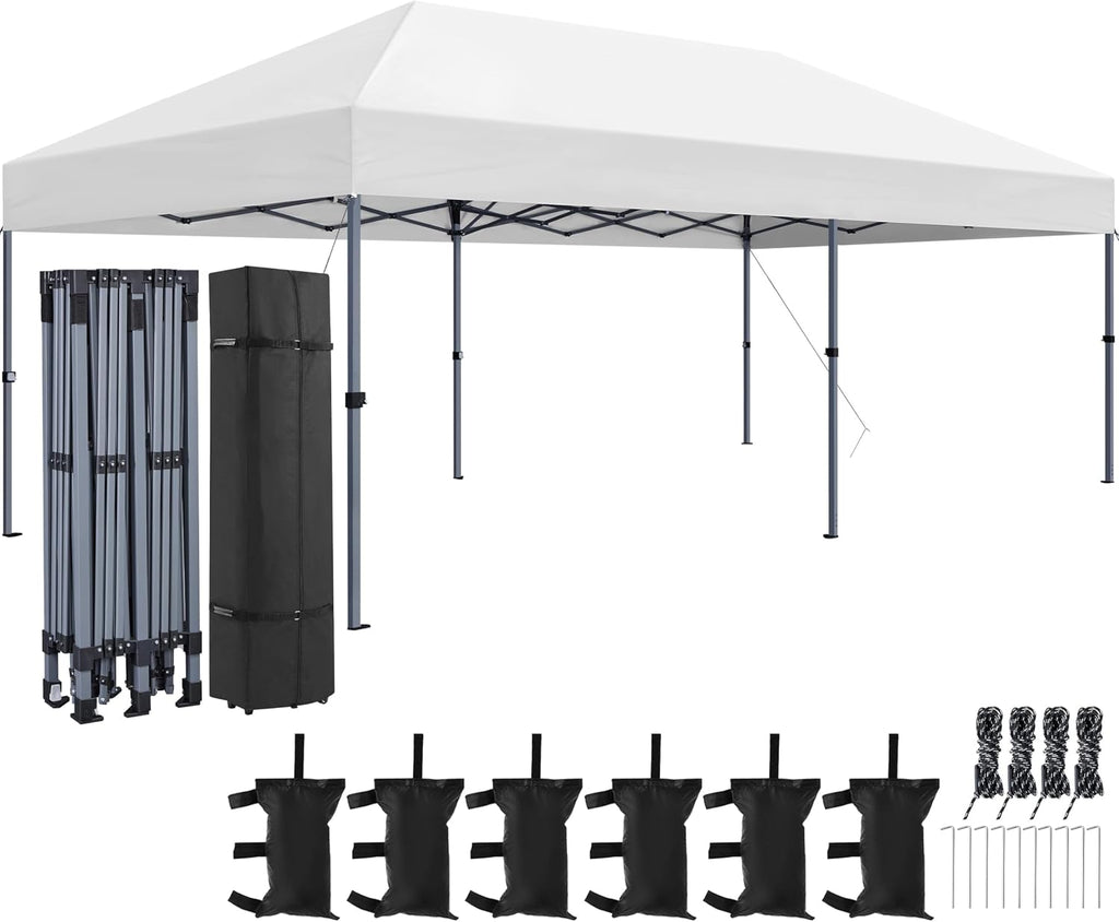 Yaheetech 10×20 Pop Up Canopy Easy Set-up Tent, Portable Outdoor Canopy Instant Tent, Commercial Gazebo with Wheeled Carry Bag & 6 Sandbags for Home, Party & Outdoor Activities, White