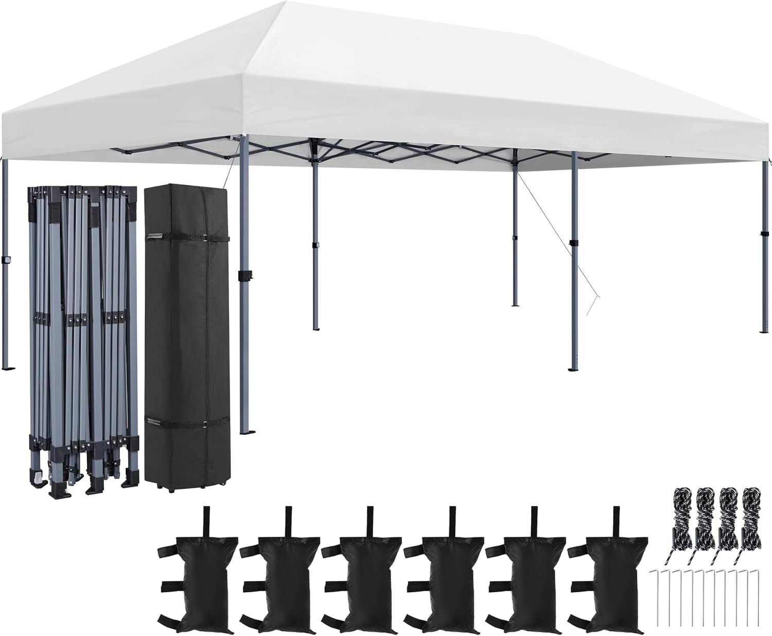 Yaheetech 10×20 Pop Up Canopy Easy Set-up Tent, Portable Outdoor Canopy Instant Tent, Commercial Gazebo with Wheeled Carry Bag & 6 Sandbags for Home, Party & Outdoor Activities, White