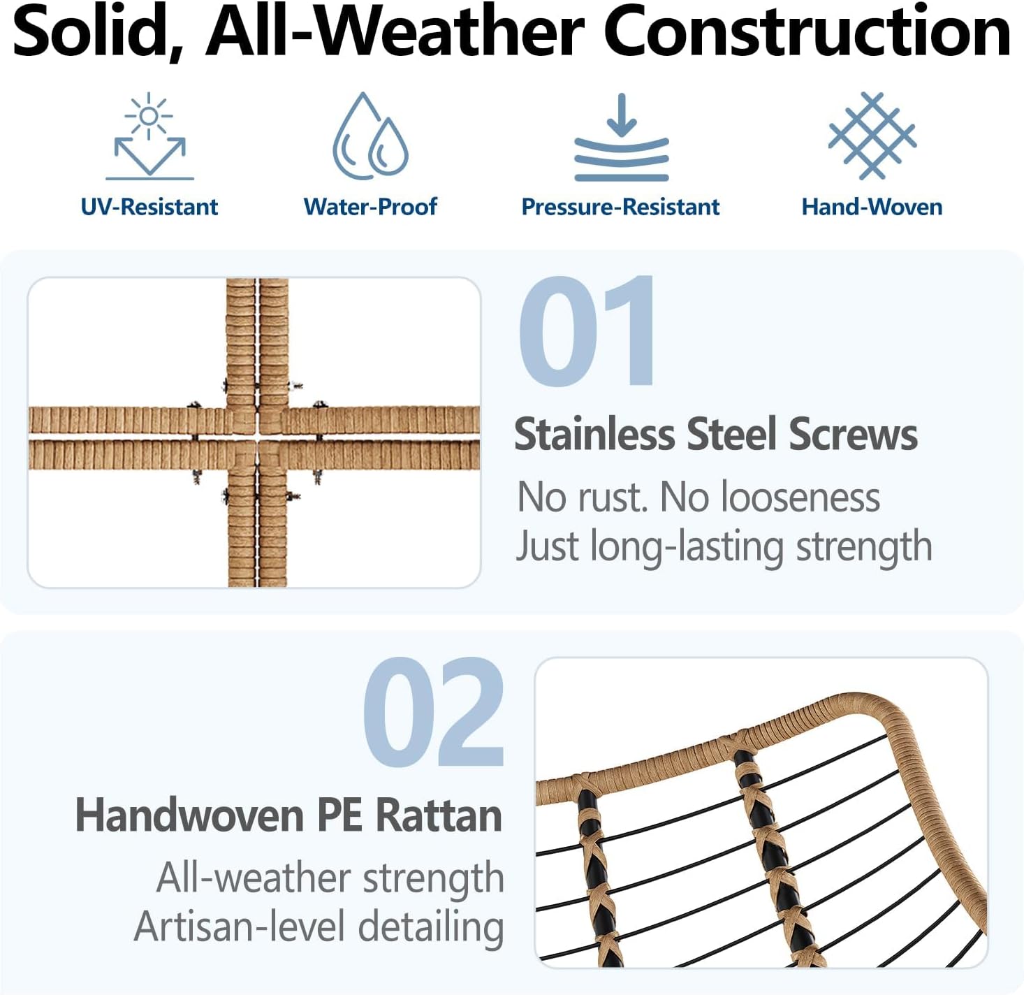 SWITTE Outdoor Rocking Chair, Oversized Patio Papasan Rocker, Comfy Wicker Reading Lounge, Indoor Bed-Like Egg Chair for Bedroom,Balcony, Porch, Garden, Dark Grey