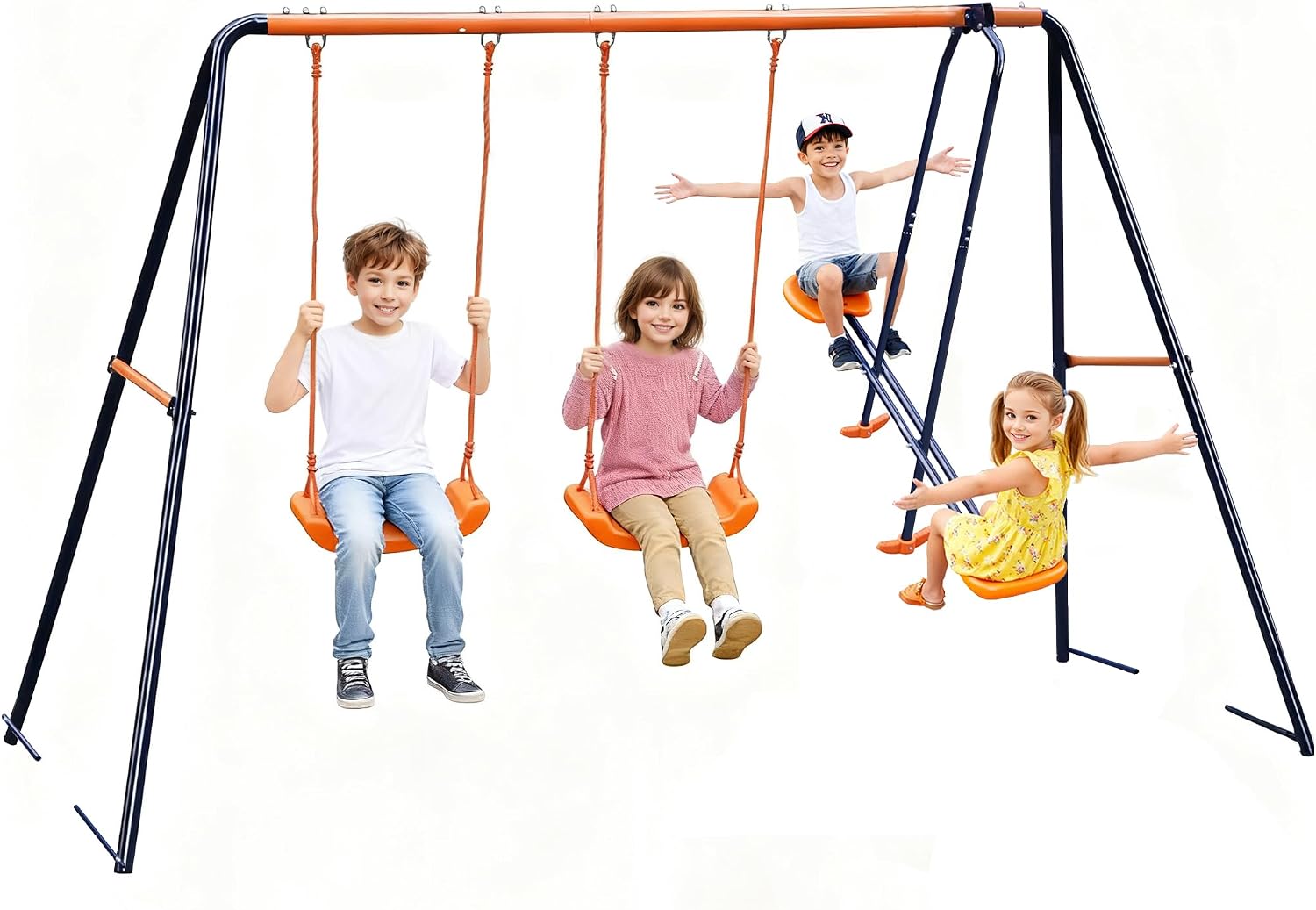 ZENY Outdoor Swing Set for Backyard, 2 Belt Swings and 1 Glider, A Frame Stand for Patio, Playground