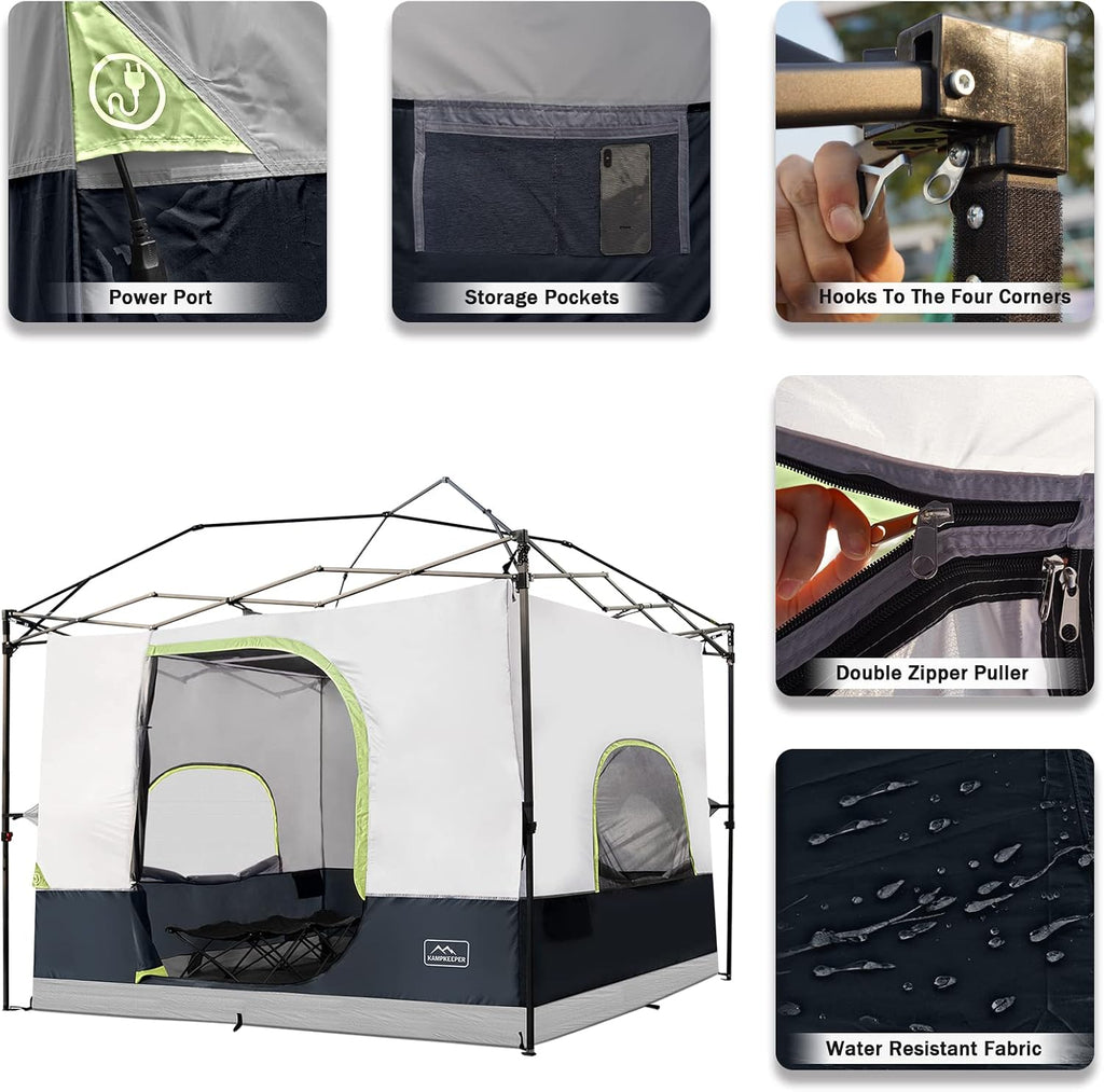 KAMPKEEPER Camping Inner Tent for Pop Up Canopy, Converts 10'x10' Straight Leg Canopy into Camping Tent–Fully Vented Roof(Top & Frame NOT Included) (Black, Classic)