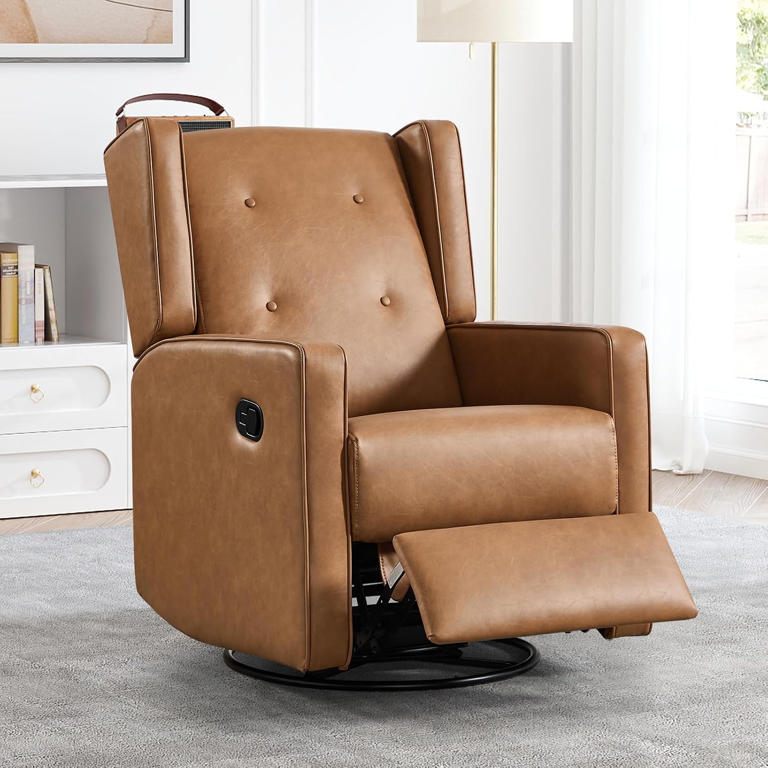 CANMOV Swivel Rocker Recliner Chair, Rocking Chair Nursery Glider Recliner, Manual Glider Chair for Nursery (Brown)