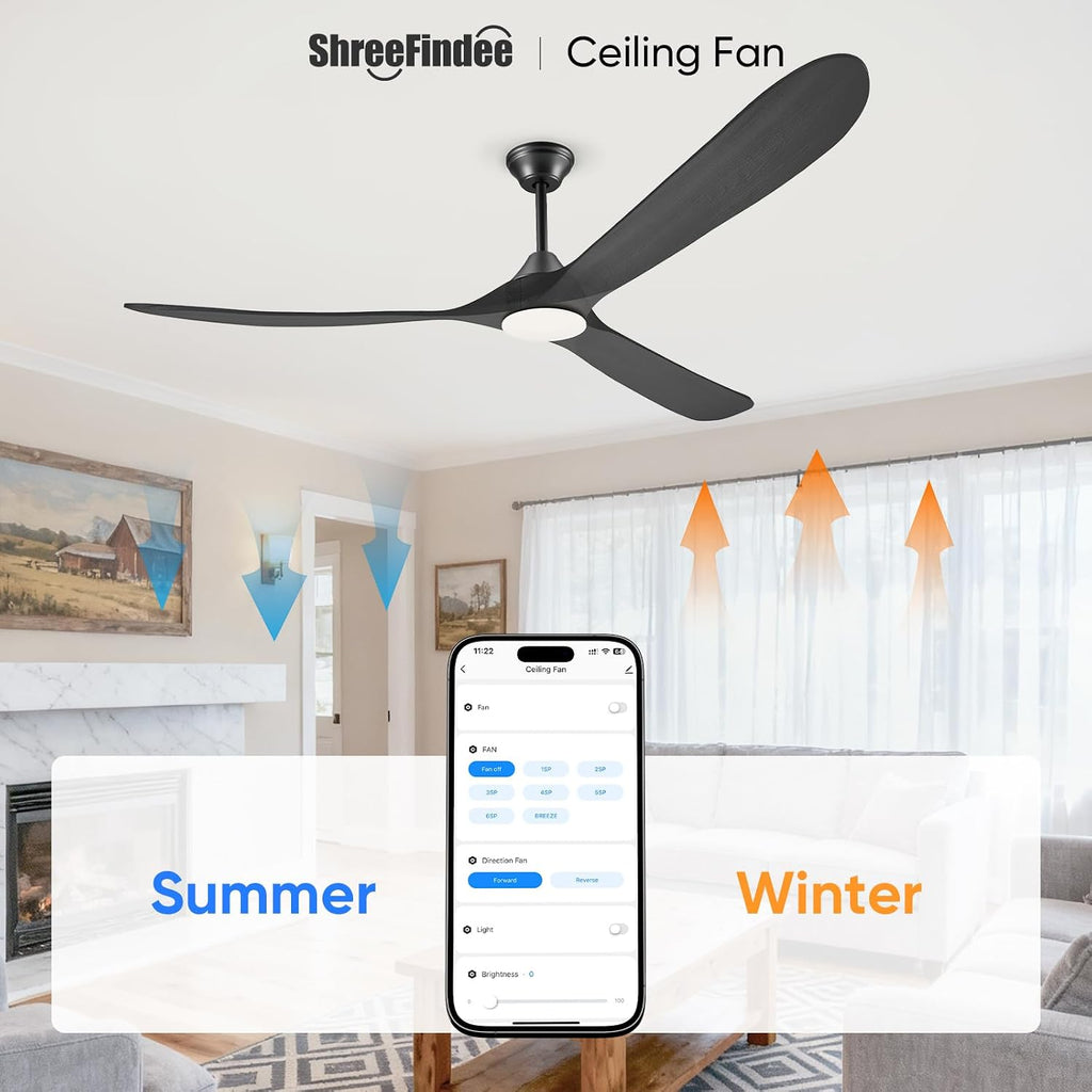 82' Large Indoor Outdoor Ceiling Fan with Light - Remote/App/Alexa Control, 3 Wood Blade, High CFM Quiet Energy Efficient Reversible, Damp-rated for Patios Porch Garage Shop, Modern Black Industrial