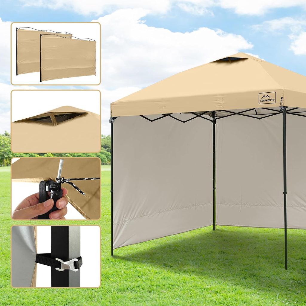 KAMPKEEPER 10x10 Easy Pop Up Canopy Tent with Sidewalls, Instant Outdoor Shade Shelter with Removable 10FT Sun Walls, Quick Setup Waterproof and UV-Resistant for Patio (Khaki, 10x10FT with 2 sidewall)