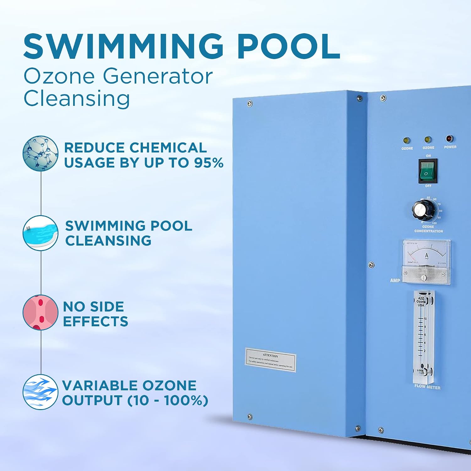 SP-5G, 5g/hr. Swimming Pool Water Ozone Generator, Cleaner, and Purifier Restores Clear, Chlorine-Free Water, Keep Water Crystal Clear,15,000 gallons Water Capacity