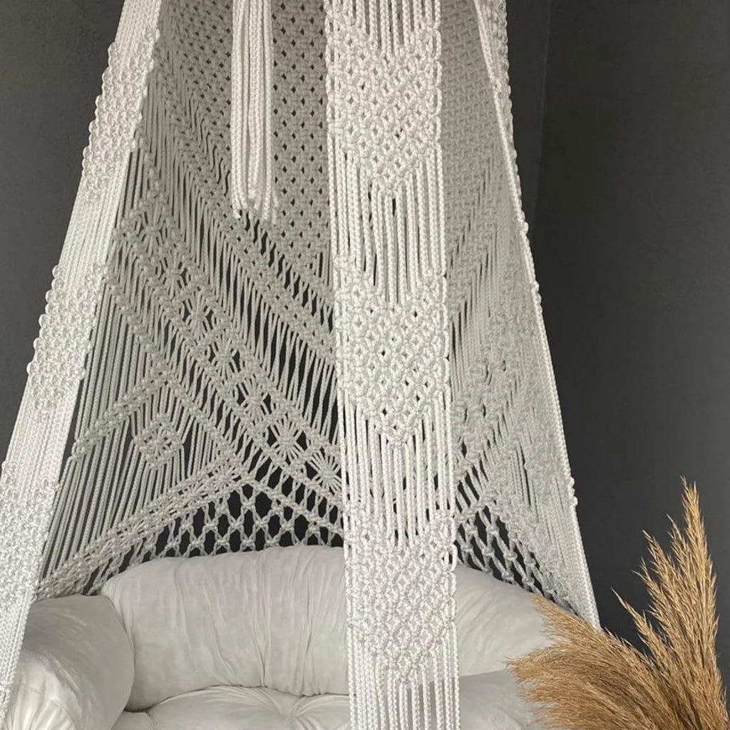 Premium Cotton Macrame Swing Hammock Chair for Adults & Kids – Indoor & Outdoor Hanging Jhula for Patio, Balcony, Deck, Living Room – Boho Style, Large Size, 353Lbs Capacity
