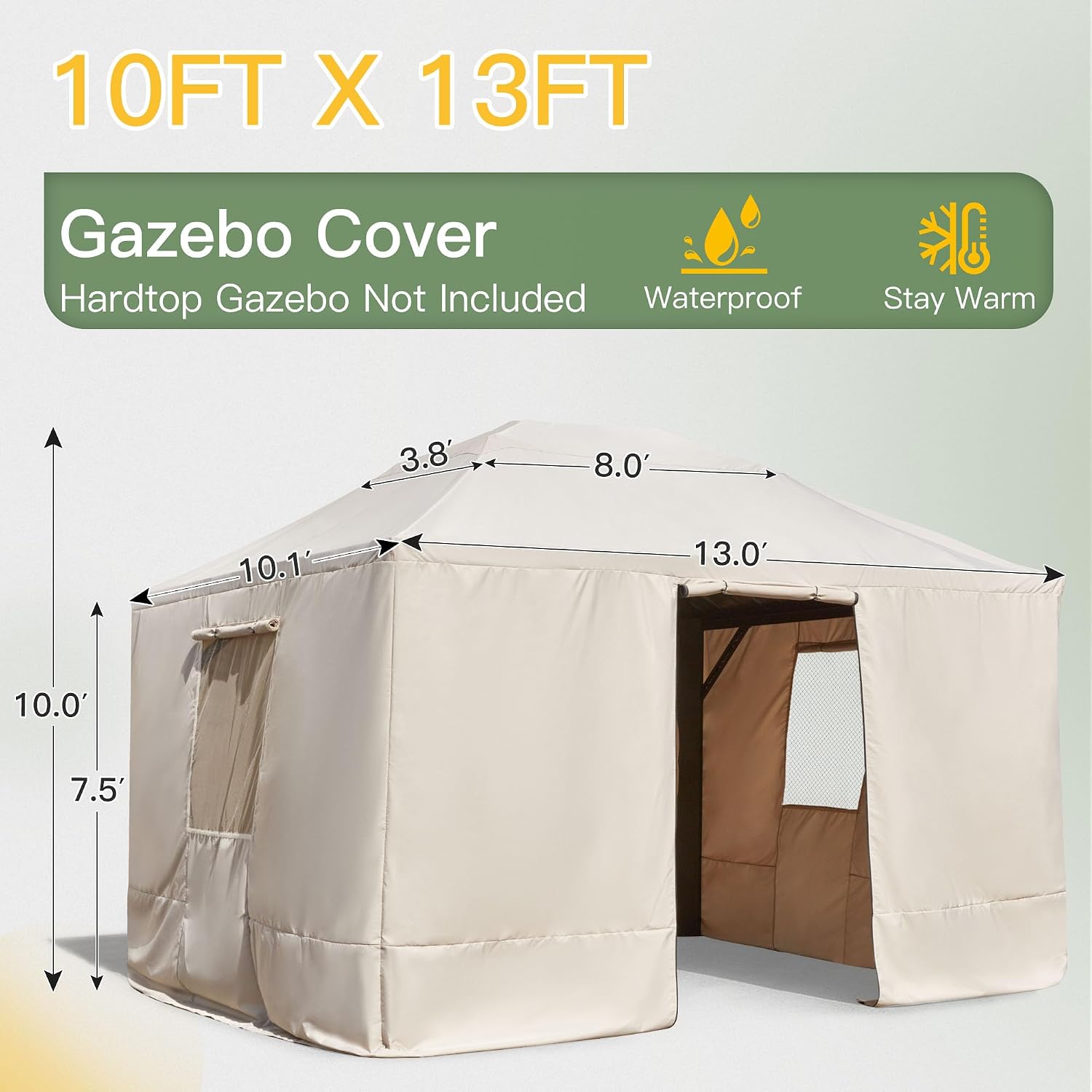 YOLENY Winter Cover for 1013 Hardtop Gazebo, All-Season Gazebo Accessory, Transform for Winter with Mesh Screens and Doors
