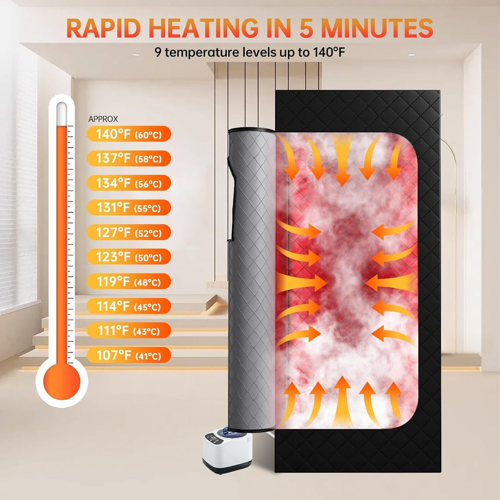 Infrared Sauna Box, Portable Sauna with 660nm Red Light Therapy & 850nm,5-Layer Waterproof, 3L 1300W Steamer,Folding Chair,for Home Sauna Spa Personal Saunas Tent Indoor Outdoor