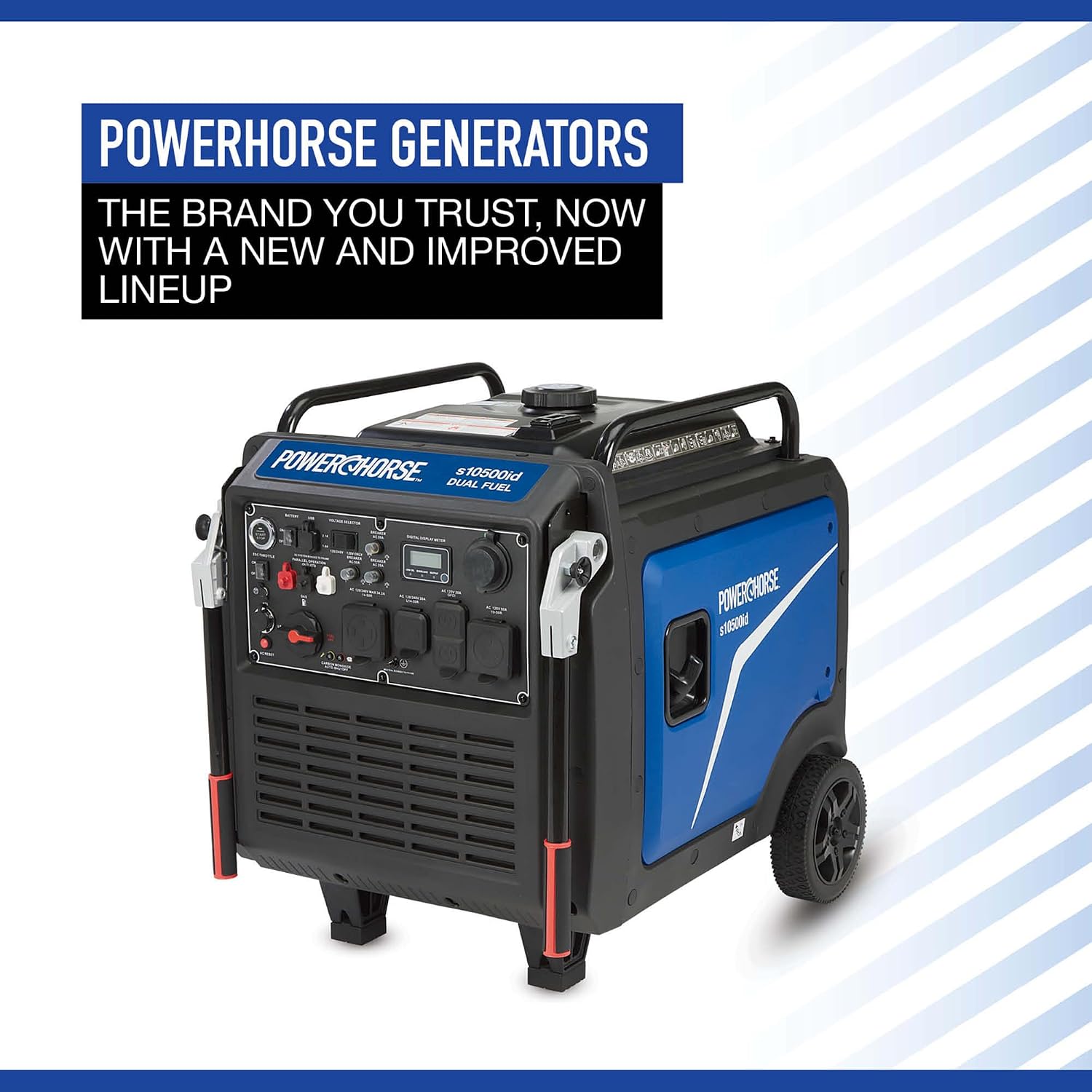 Powerhorse Inverter Generator, 10,500 Surge Watts, 8300 Rated Watts, 120/240V, Dual Fuel, CO Shutdown, Quiet Run 62dB