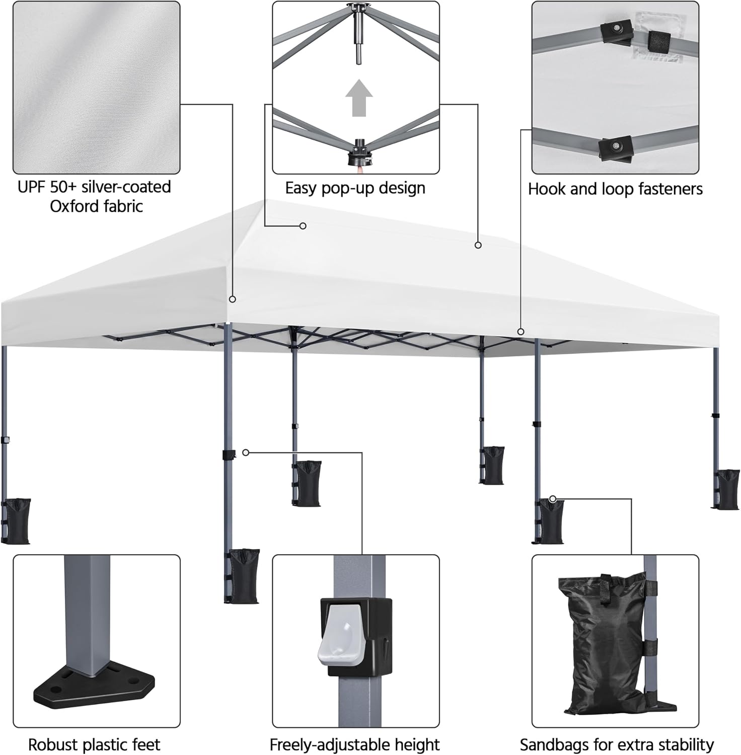 Yaheetech 10×20 Pop Up Canopy Easy Set-up Tent, Portable Outdoor Canopy Instant Tent, Commercial Gazebo with Wheeled Carry Bag & 6 Sandbags for Home, Party & Outdoor Activities, White