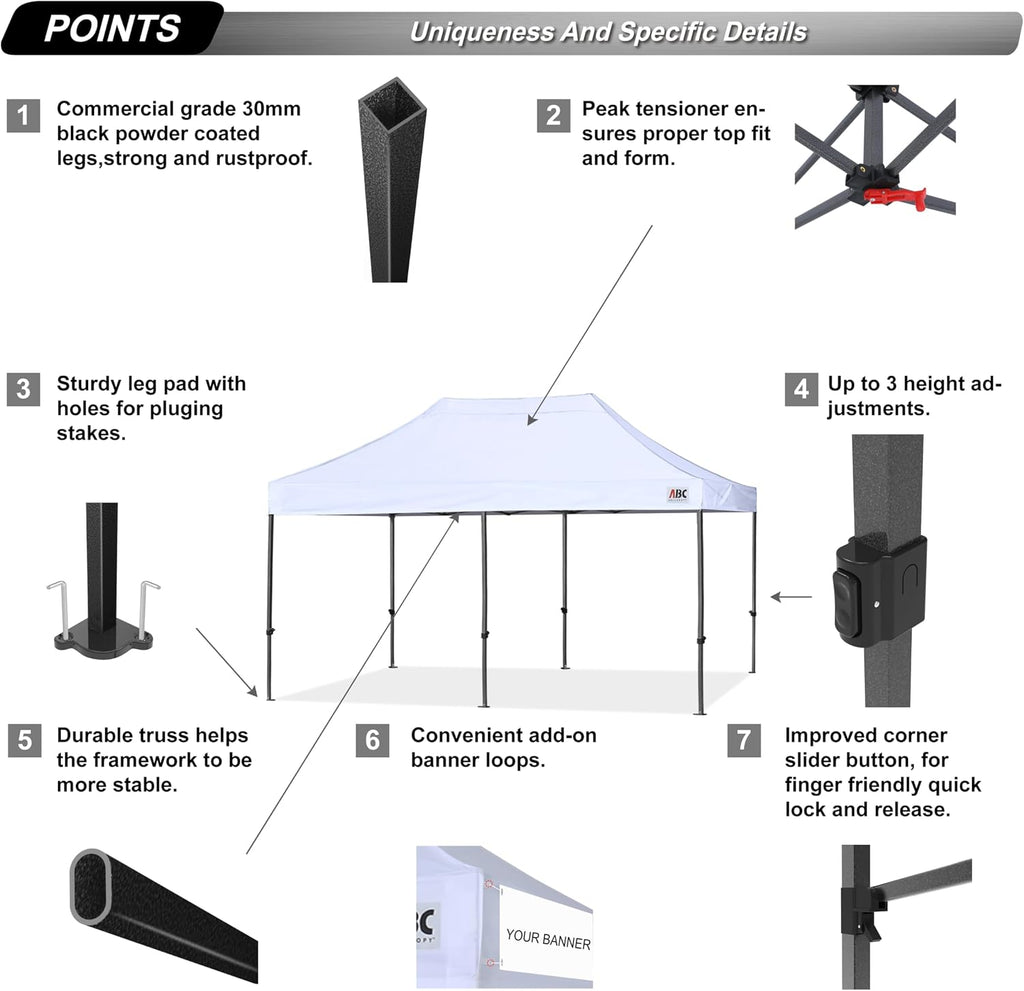 ABCCANOPY Patio Pop Up Canopy Tent 8x16 Commercial-Series (White)