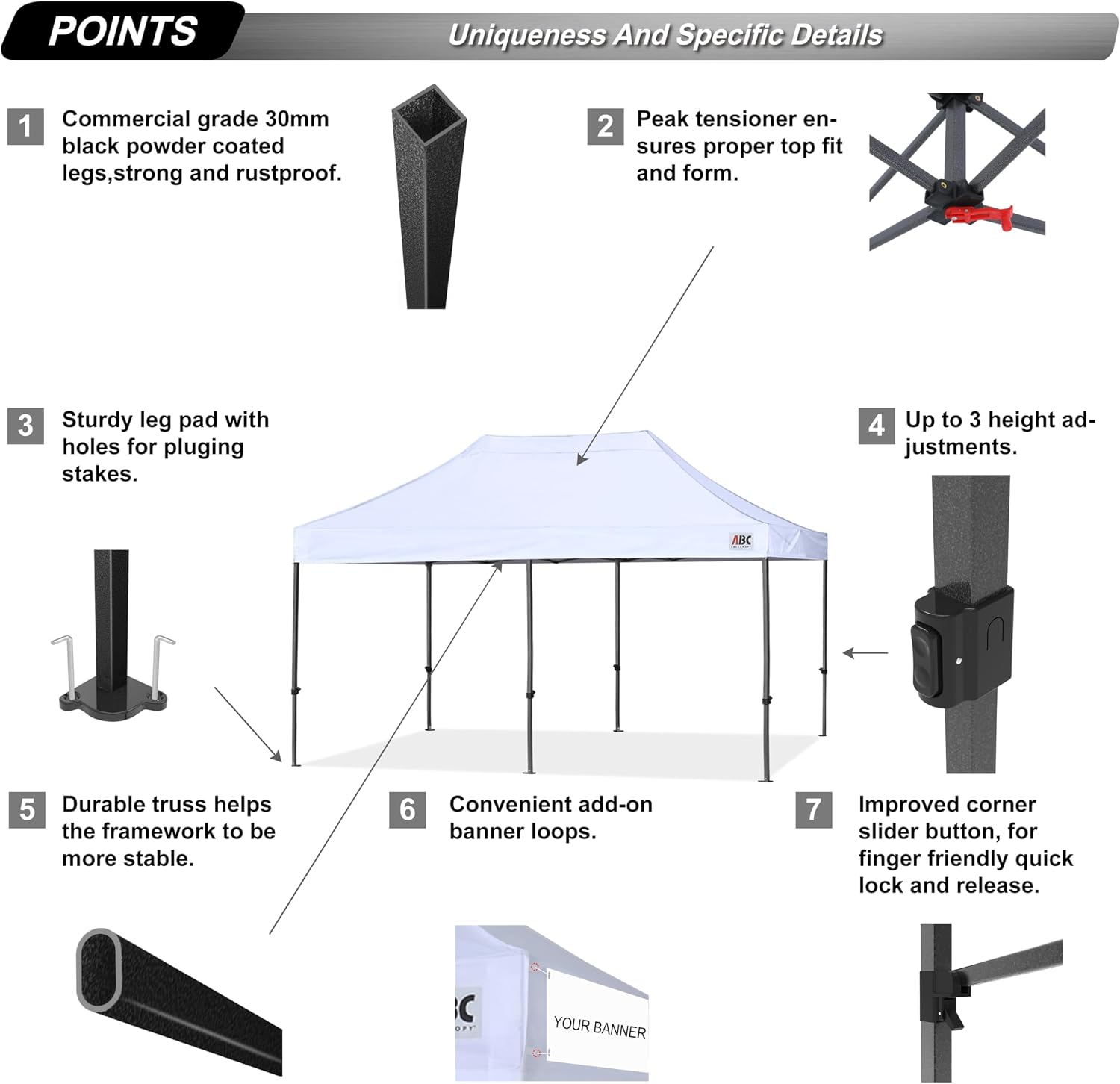 ABCCANOPY Patio Pop Up Canopy Tent 8x16 Commercial-Series (White)