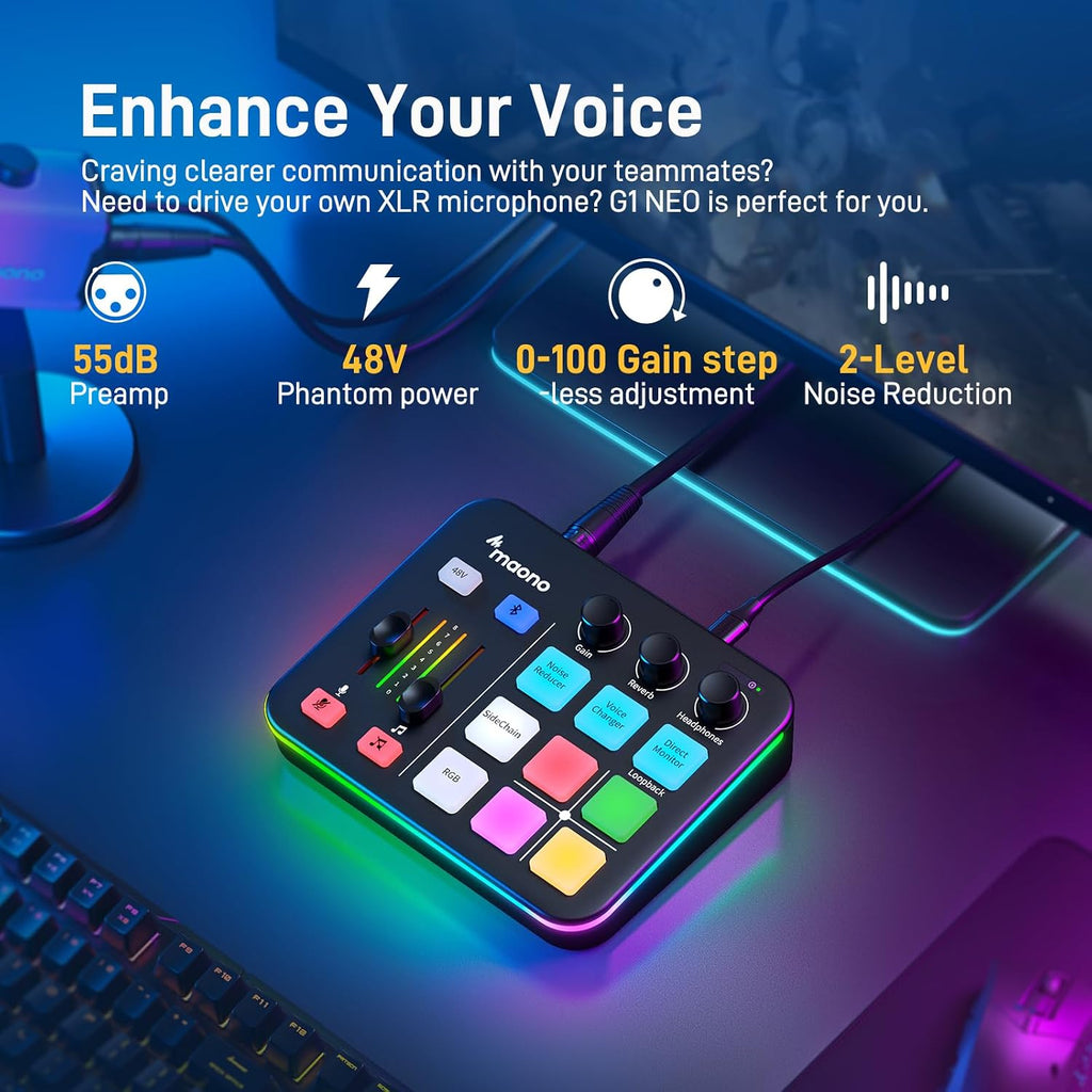 MAONO Gaming Podcast Equipment: Gaming Mixer with Dynamic Mic and 3.5 mm Monitor Headphones for Gamer, Youtuber, Podcaster