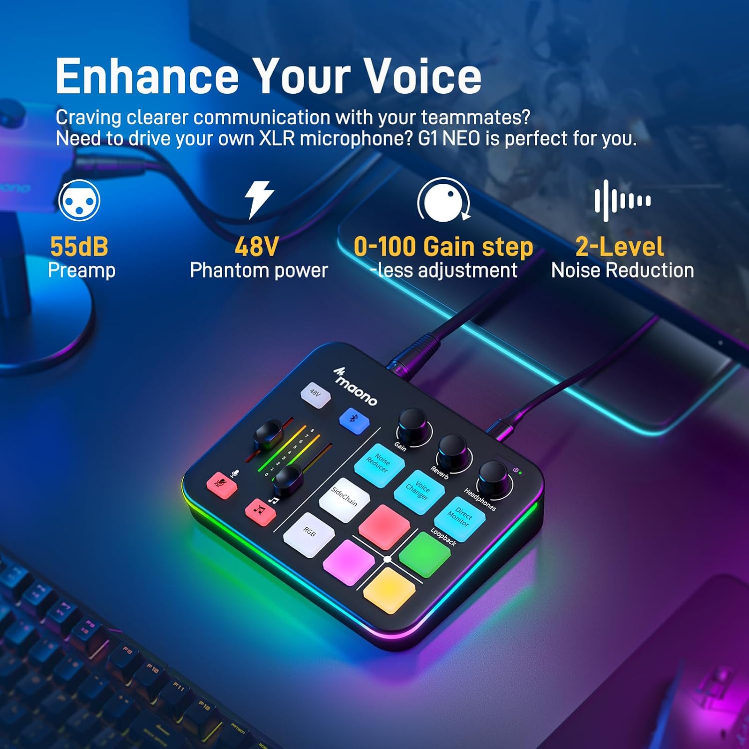 MAONO Gaming Podcast Equipment: Gaming Mixer with Dynamic Mic and 3.5 mm Monitor Headphones for Gamer, Youtuber, Podcaster