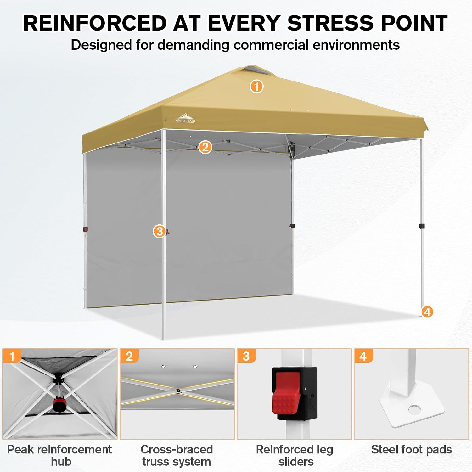 EAGLE PEAK Commercial Canopy 10x10 Pop Up Canopy Tent with 1 Sidewall, Easy Setup Heavy Duty Instant Event Shelter for Vendors & Markets, Outdoor Sun Shade, Beige