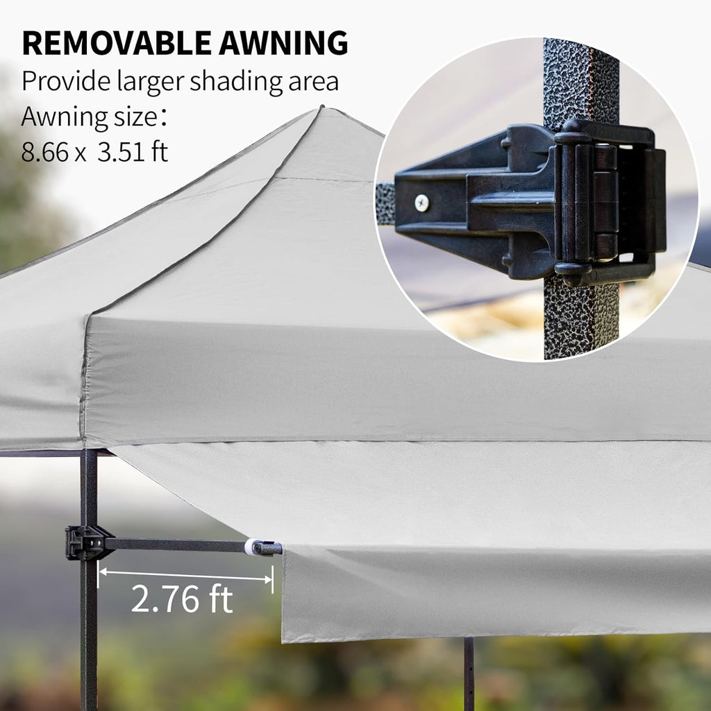 10x10 Pop up Canopy Tent with Awning Easy up Canopy with Wheel Bag Heavy Duty Waterproof Canopy Commercial Gazebo Tent for Outdoors Parties Vendors (Light Grey)