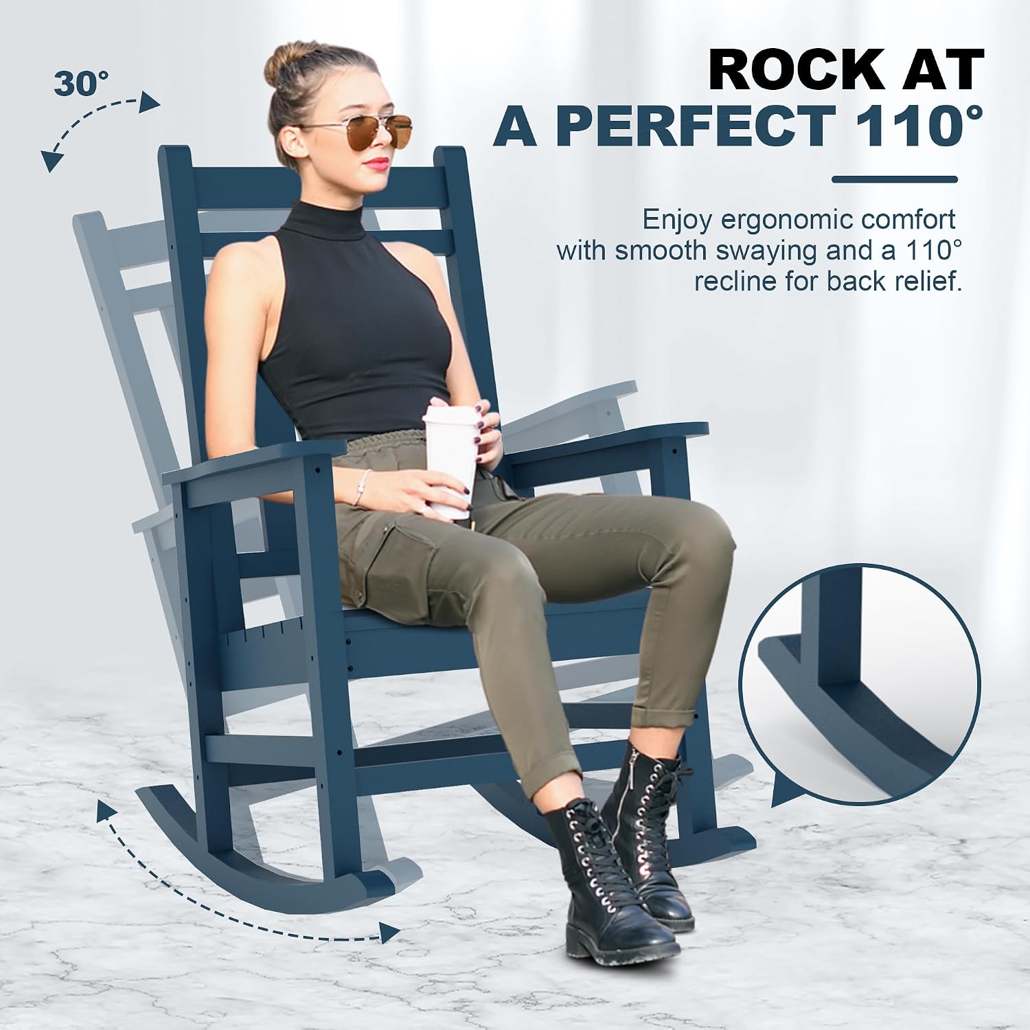 GarveeLife HDPE All Weather Resistant Rocking Chairs, Weather Resistant Poly Plastic Rocker Oversized, High Back Porch Rocker Chair, Patio Rocking Chairs for Outside